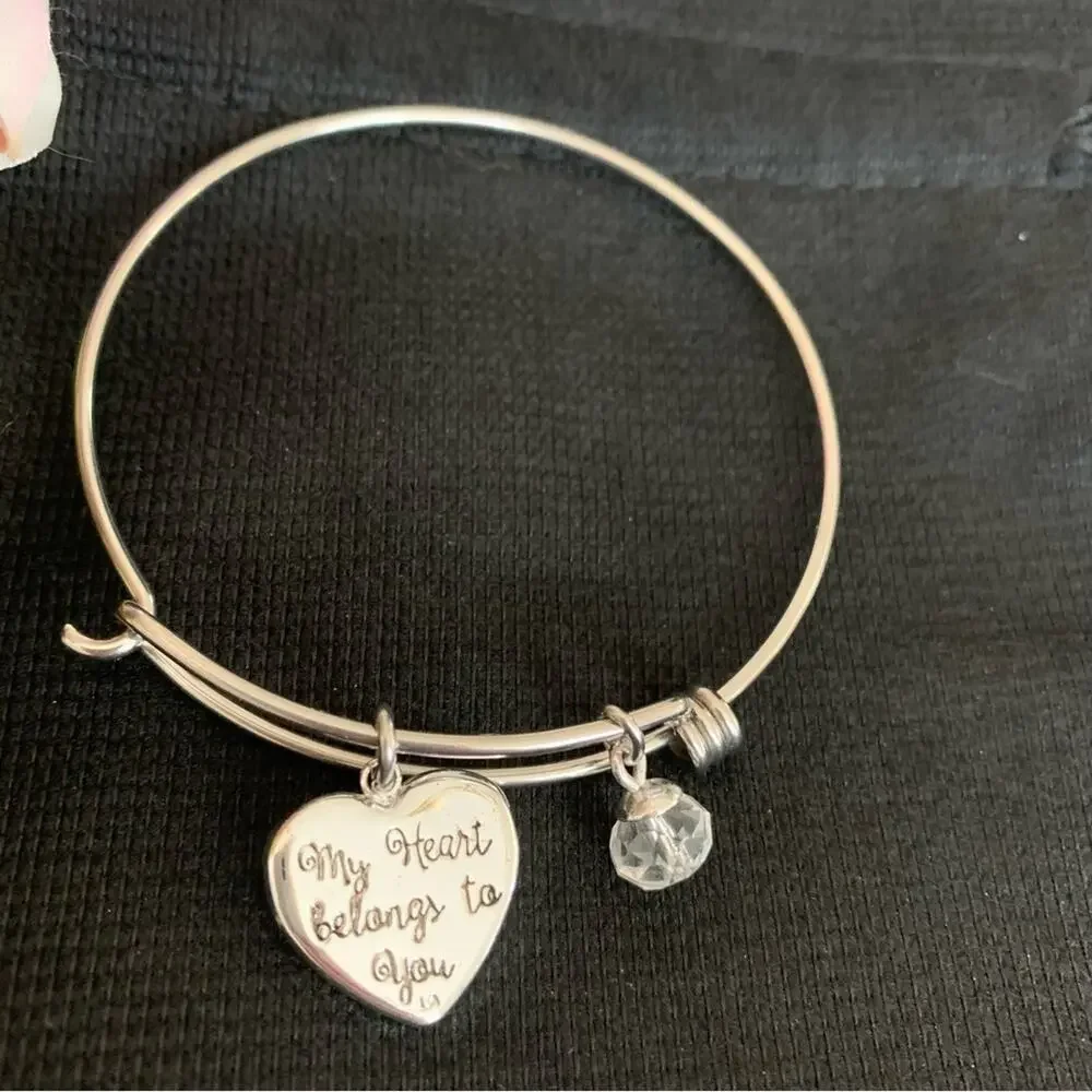 Disney Rhinestone Mickey Heart Charm My Heart Belongs To You Wire Bracelet - Picture 4 of 5
